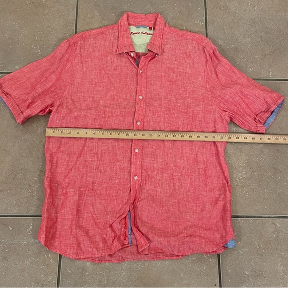 Report Collection Shirt 100% Linen Short Sleeve Tropical Beach Red Pink Mens XL - Picture 6 of 7